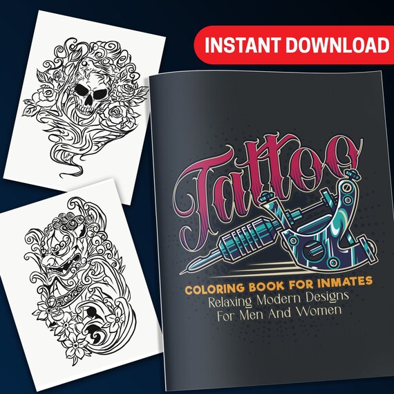 Libro para colorear de tatuajes de mejor valor para reclusos descarga instantãnea de diseãos modernos y relajantes con calaveras de azãºcar animales rosas y muchos mãs
