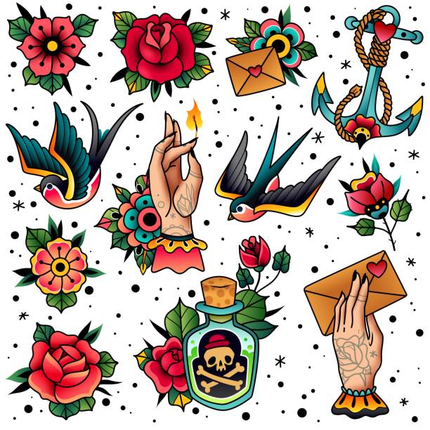 Tatuajes tradicionales americanos fotografãas de stock fotos e imãgenes libres de derechos