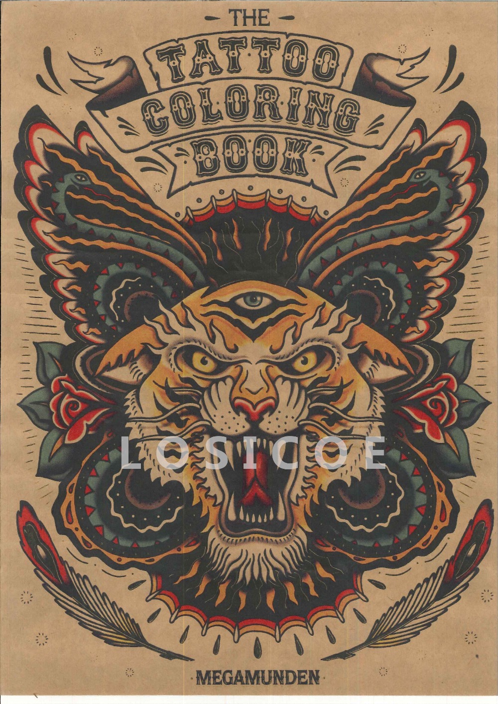 Alta definiciãn retro el libro para colorear tatuaje tigre tatuaj tampados cartel papel kraft pintura interior pegatina de pared