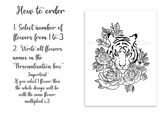 A meses de nacimiento flores tatuaje de tigre diseão animal floral en blanco y negro digital descargable png