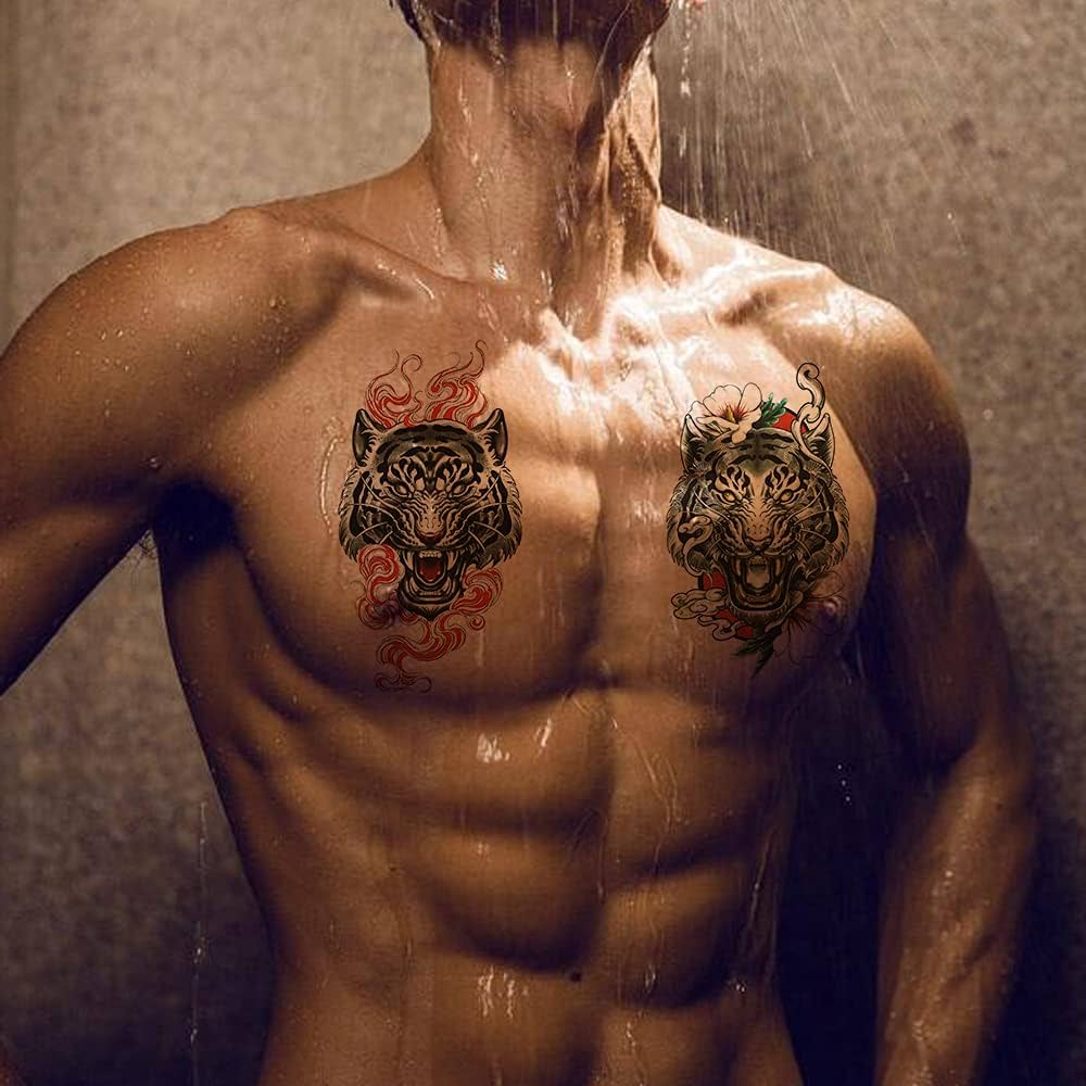Hojas de tatuajes temporales de tigre coloridos grandes para hombres y mujeres calanãas de tatuaje temporal de tigre realistas para adultos lobos falsos d araãa escorpiãn animales tatuajes belleza