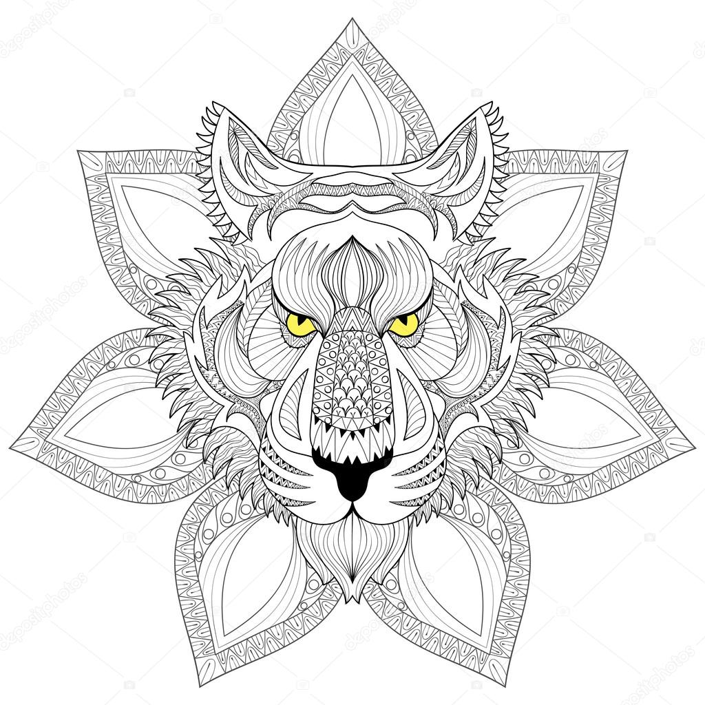 Vector tigre zentangle cara de tigre en la ilustraciãn mandala tige vector de stock de ipanki