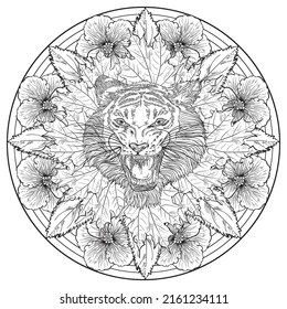 Tigre y flores dibujados a mano vector de stock libre de regalãas
