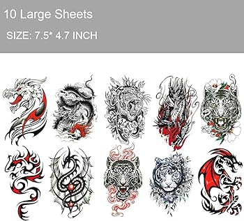 Hojas de tatuajes temporales grandes de tigre dragãn manos y rostro para hombres y mujeres diseão de araãa escorpiãn dragãn de larga duraciãn belleza y cuidado personal