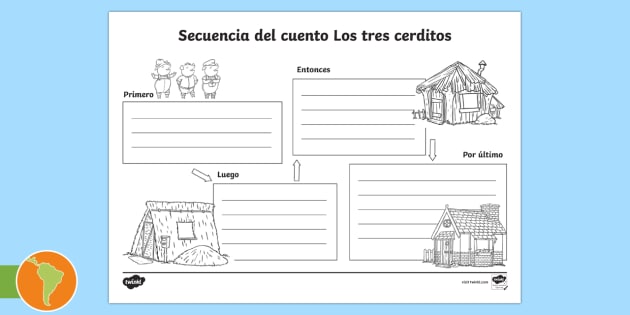 Ficha de actividad pletar el cuento de los tres cerditos