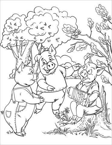 The three little pigs playing games and having fun in summer coloring page free printable coloring pages