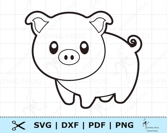 Cute pig svg png dxf pdf cricut cut files silhouette pig coloring page svg pig outline svg piggy clipart baby piglet stencil