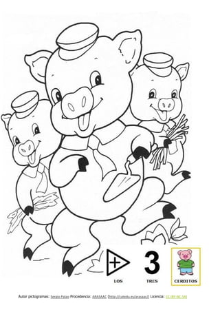 Dibujos cerditos con pictos para colorear pdf
