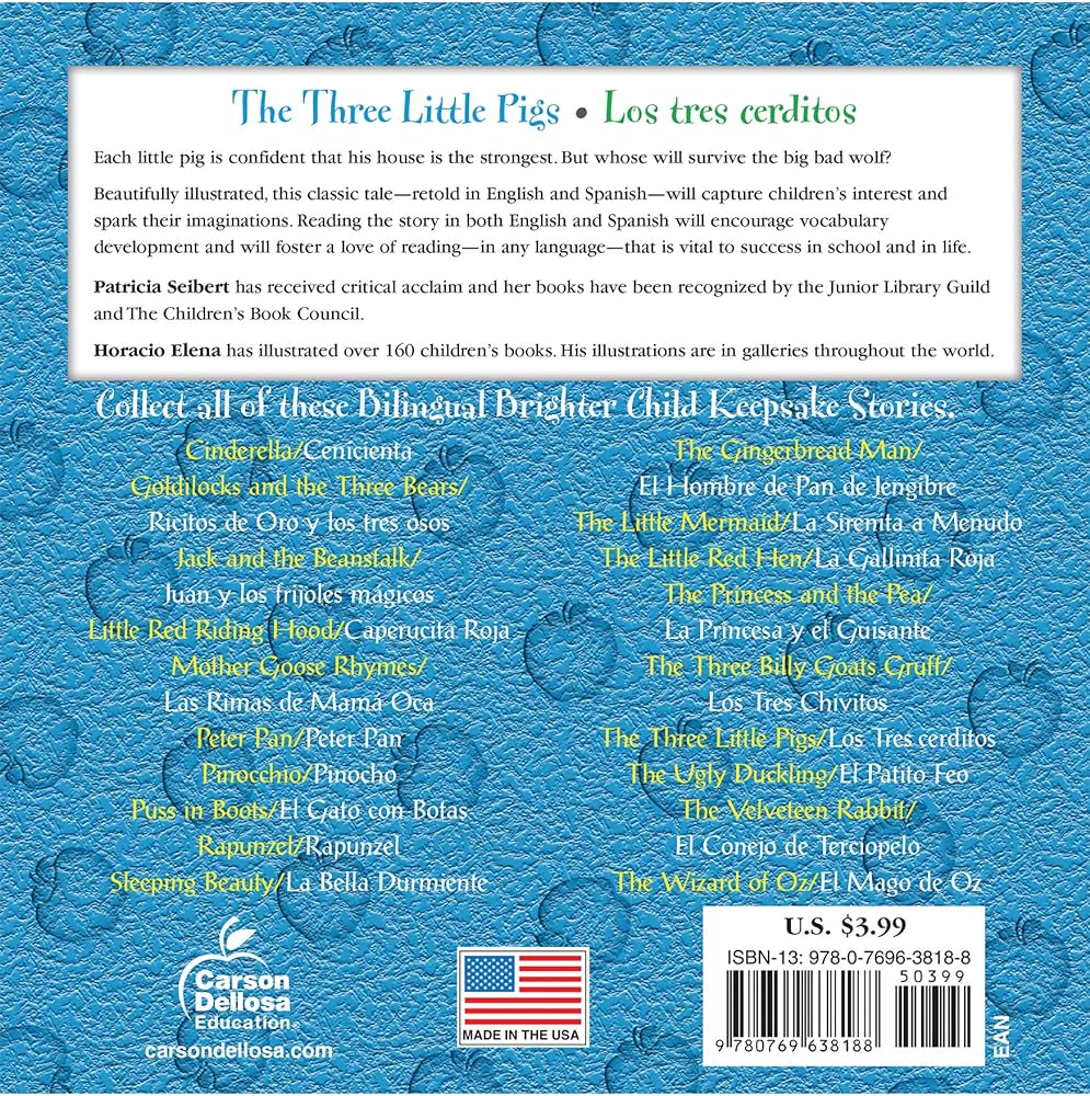 The three little pigs los tres cerditos bilingual storybookâclassic childrens books with illustrations for young readers keepsake stories collection pgs volume seibert patricia books
