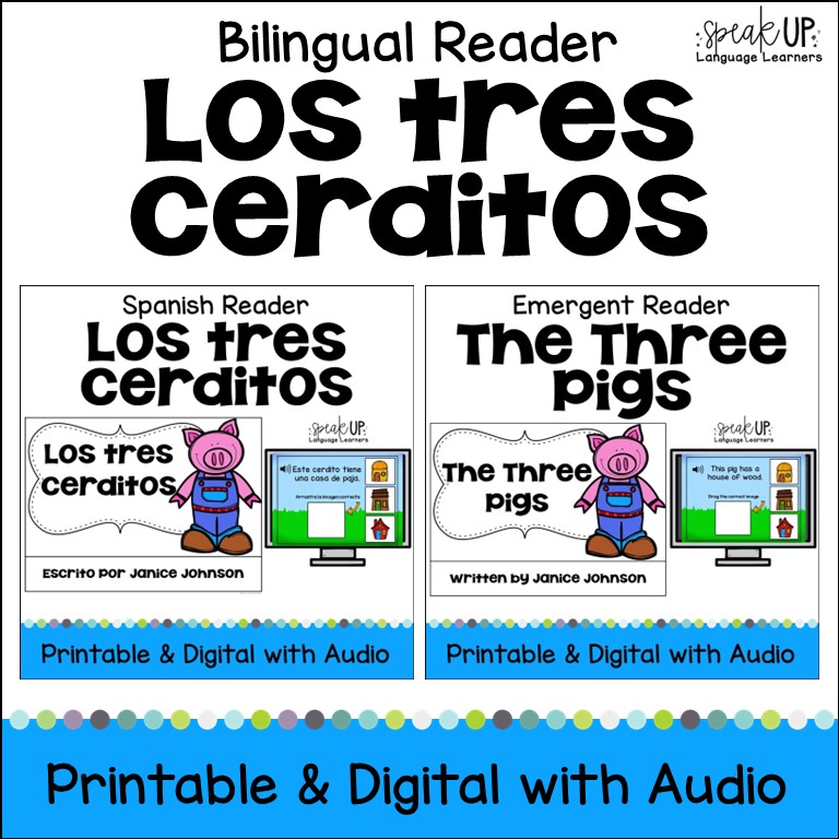 Bilingual los tres cerditos fairy tale reader easy beginning mini book made by teachers