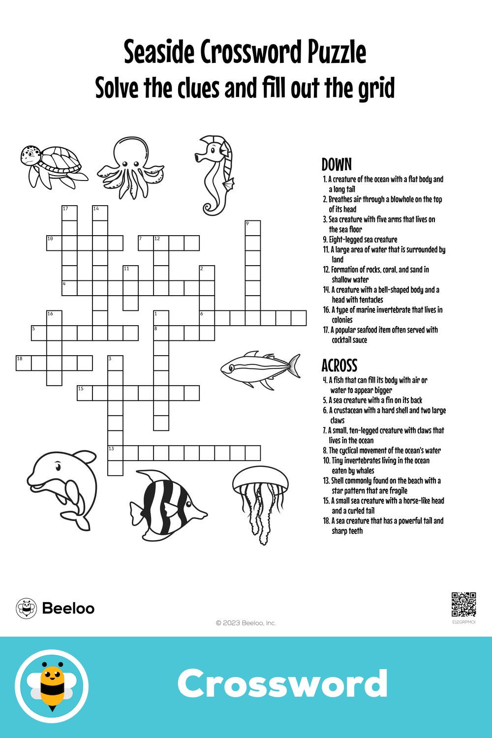 Seaside crossword puzzle in crossword puzzle printable activities for kids puzzles for kids