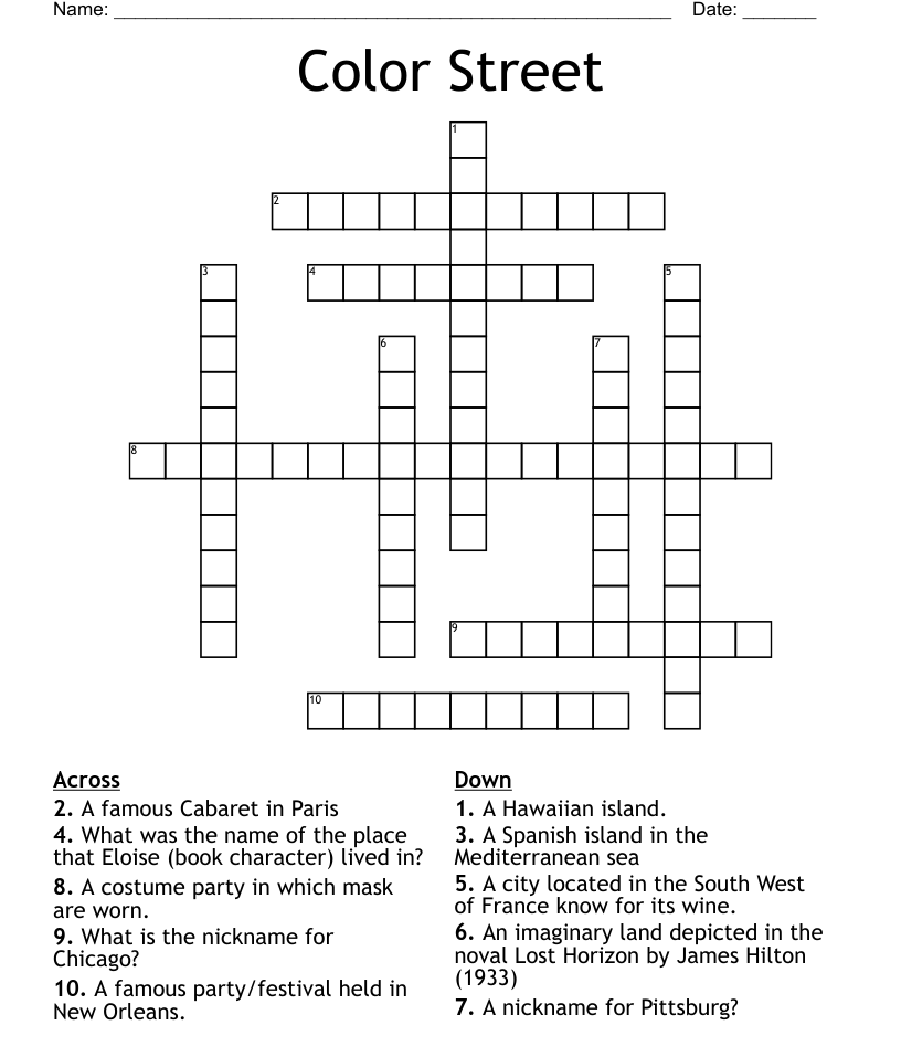 Color street crossword