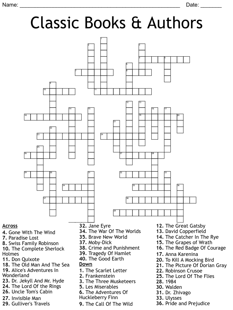 Classic books authors crossword