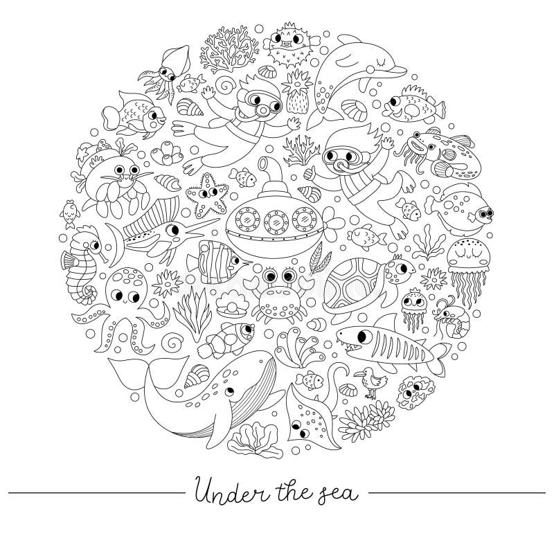 Ocean animals black white stock illustrations â ocean animals black white stock illustrations vectors clipart