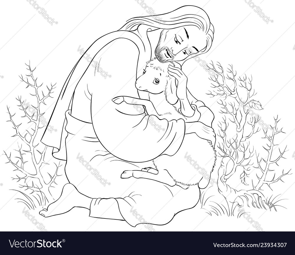Parable of jesus christ and lost sheep coloring vector image