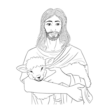 Premium vector parable of the lost sheep drawing