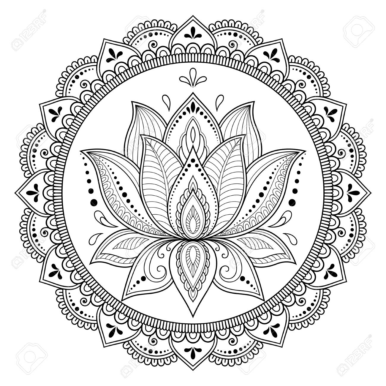 Circular pattern in form of mandala with lotus flower for henna mehndi tattoo decoration decorative ornament in ethnic oriental style coloring book page royalty free svg cliparts vectors and stock illustration image