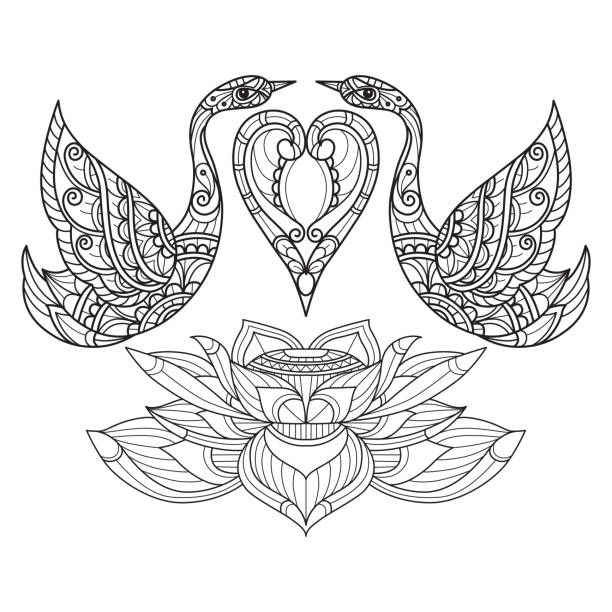 Mandala lotus flower black and white stock illustrations royalty