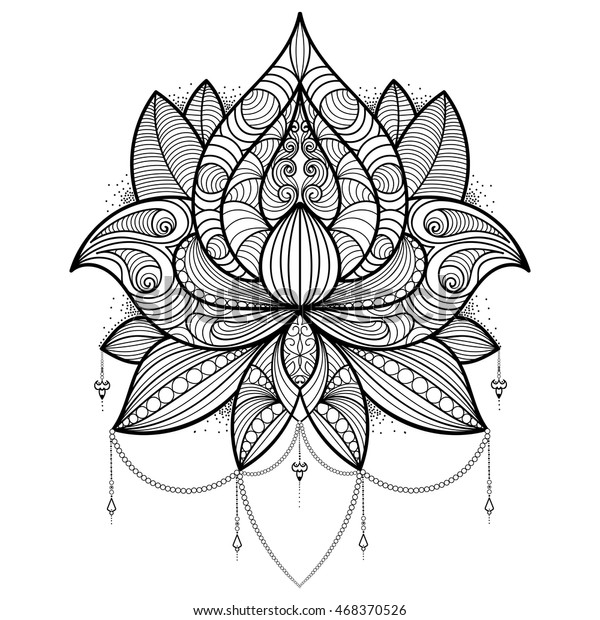Handdrawn lotus flower coloring book tattoo stock vector royalty free