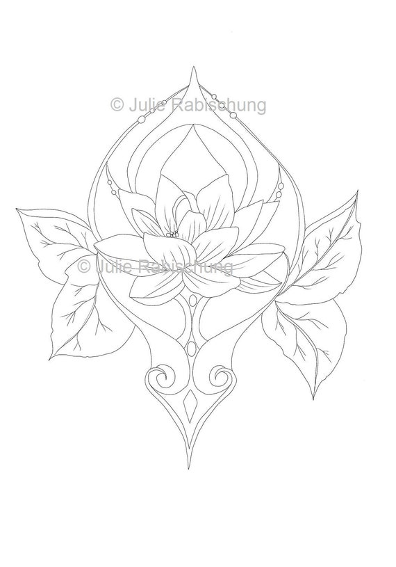 Lotus flower coloring pageprintable black and white lineartfloral coloring pageadult coloring pageadult coloring booktattoo style