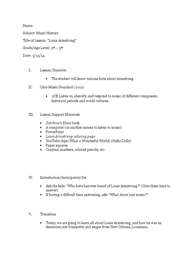 Louis armstrong lesson plan pdf entertainment general leisure