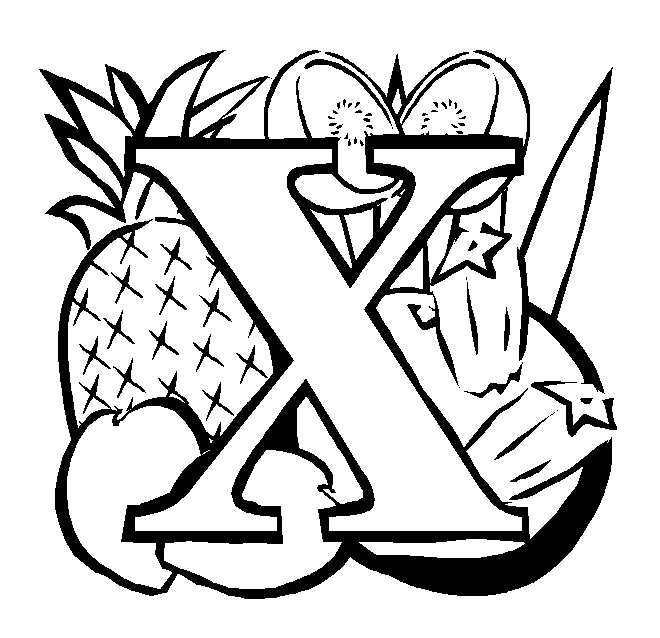 Letter x exotic fruits coloring page