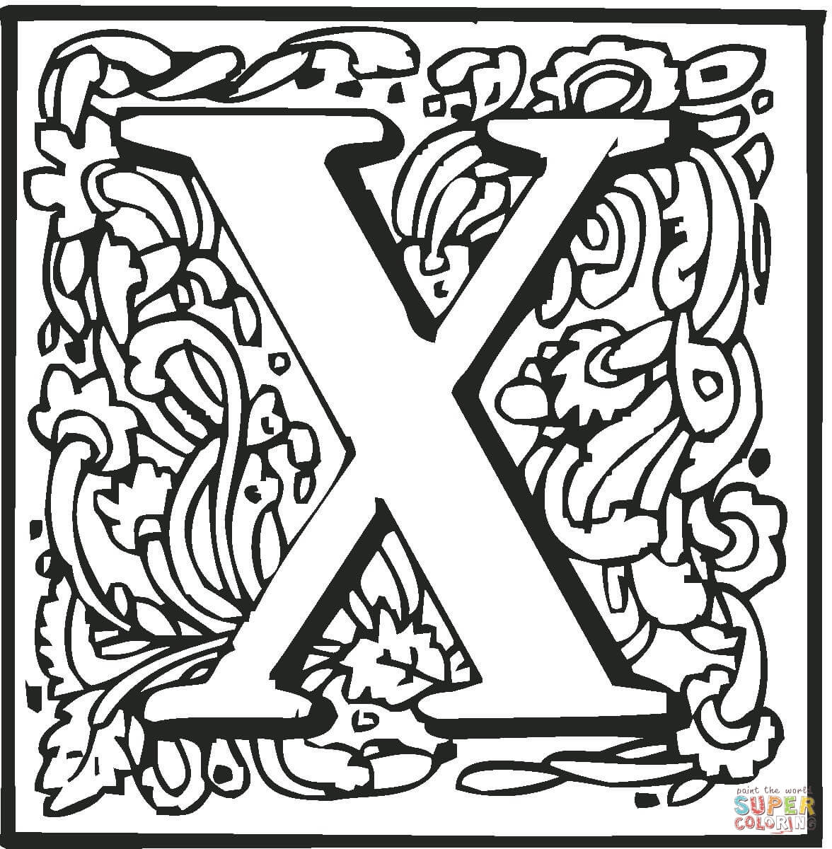 Letter x with ornament coloring page free printable coloring pages