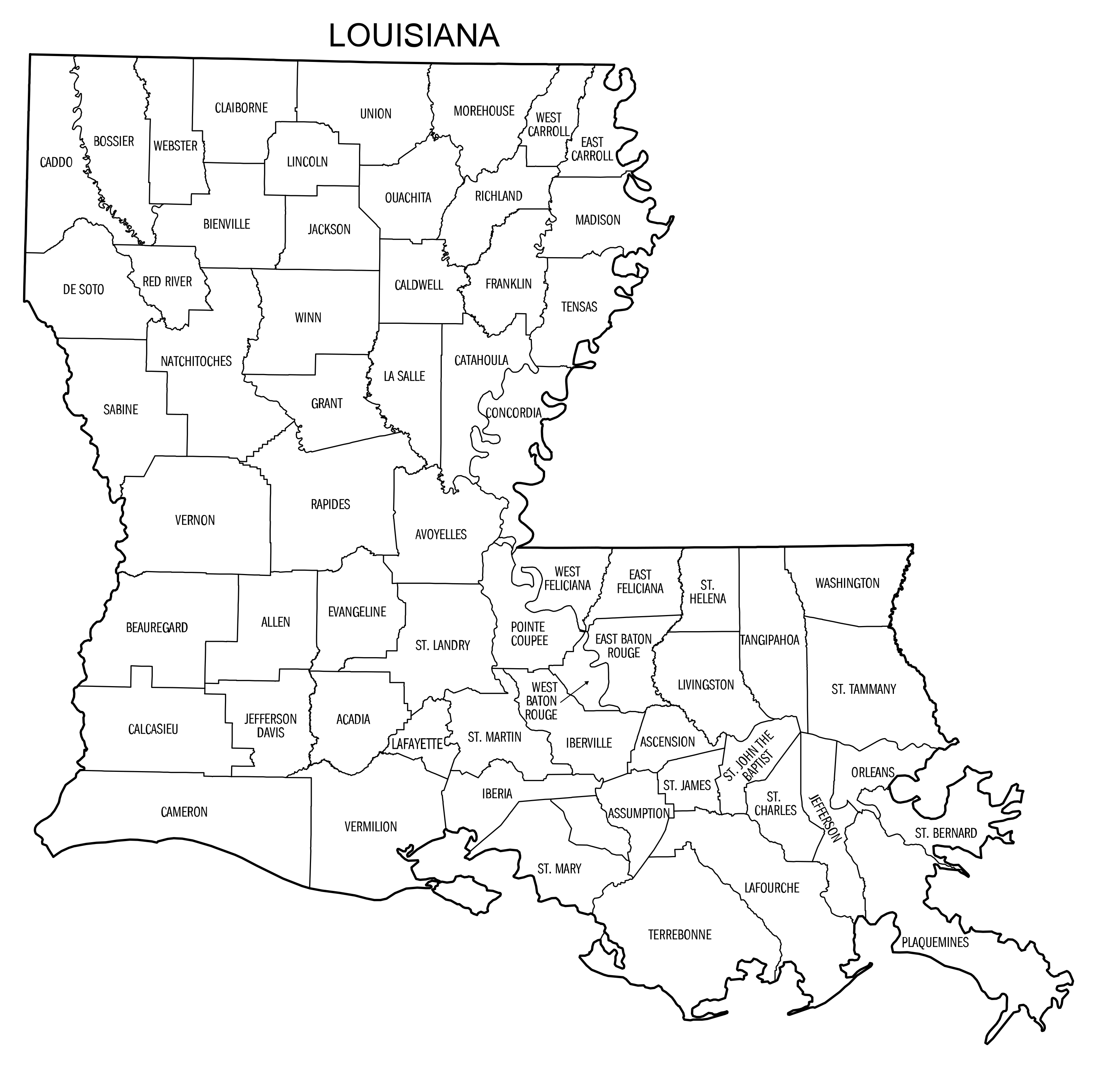 Louisiana county map printable state map with county lines â diy projects patterns monograms designs templates