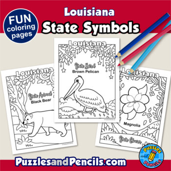 Louisiana symbols coloring pages with map and state flag state symbols