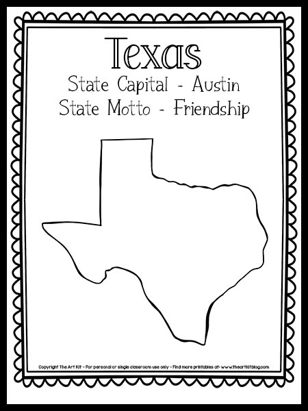 Texas coloring page â map outline free printable â the art kit