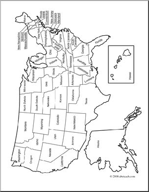 Clip art united states map coloring page labeled i
