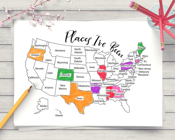 Places ive been map coloring page printable usa map coloring printable united states map coloring page united states travel map