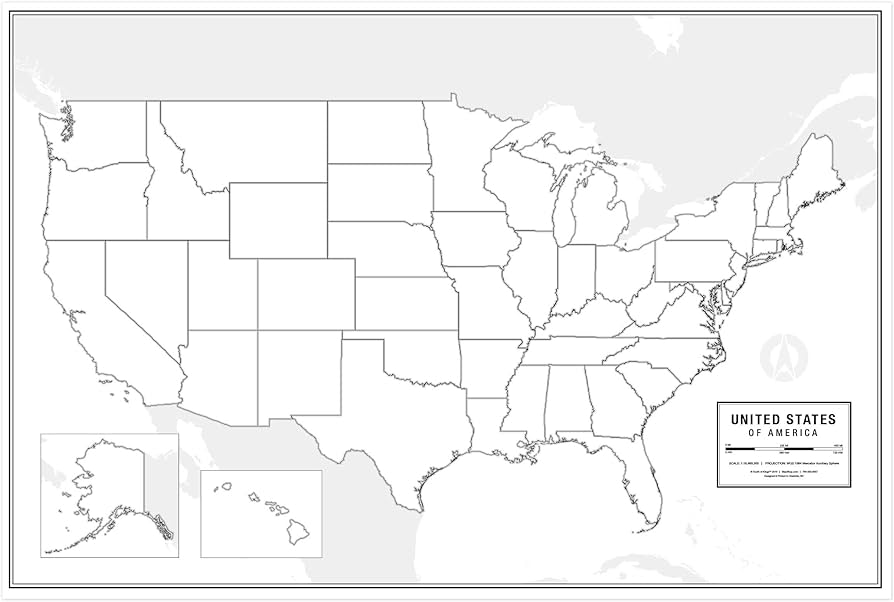 Large blank united states outline map poster laminated â x â great blank wall map for classroom or home study free dry erase marker included includes detailed