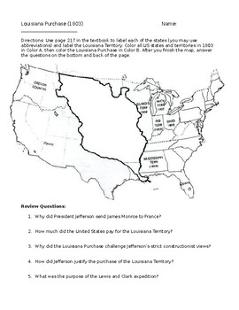 Louisiana purchase map primary source by allison leazer tpt