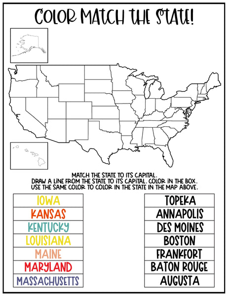 Color the states and match the capital pages â