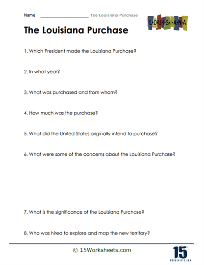 Louisiana purchase worksheets