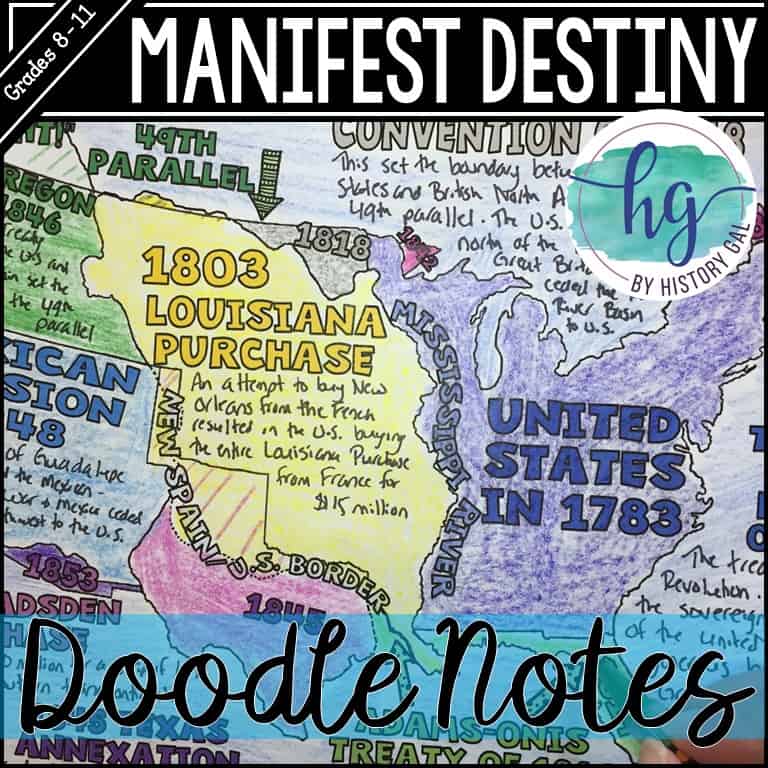 Western expansion and manifest destiny doodle notes and digital guided notes