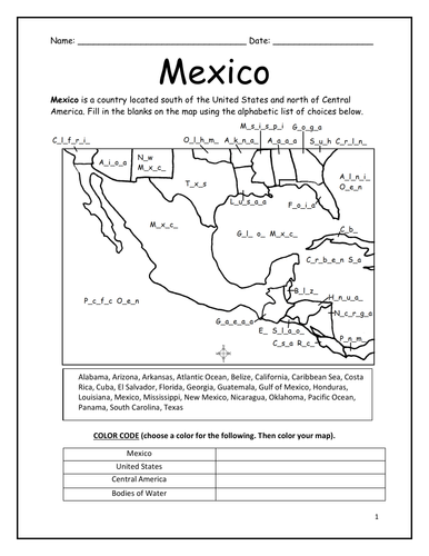 Mexico printable map activity teaching resources