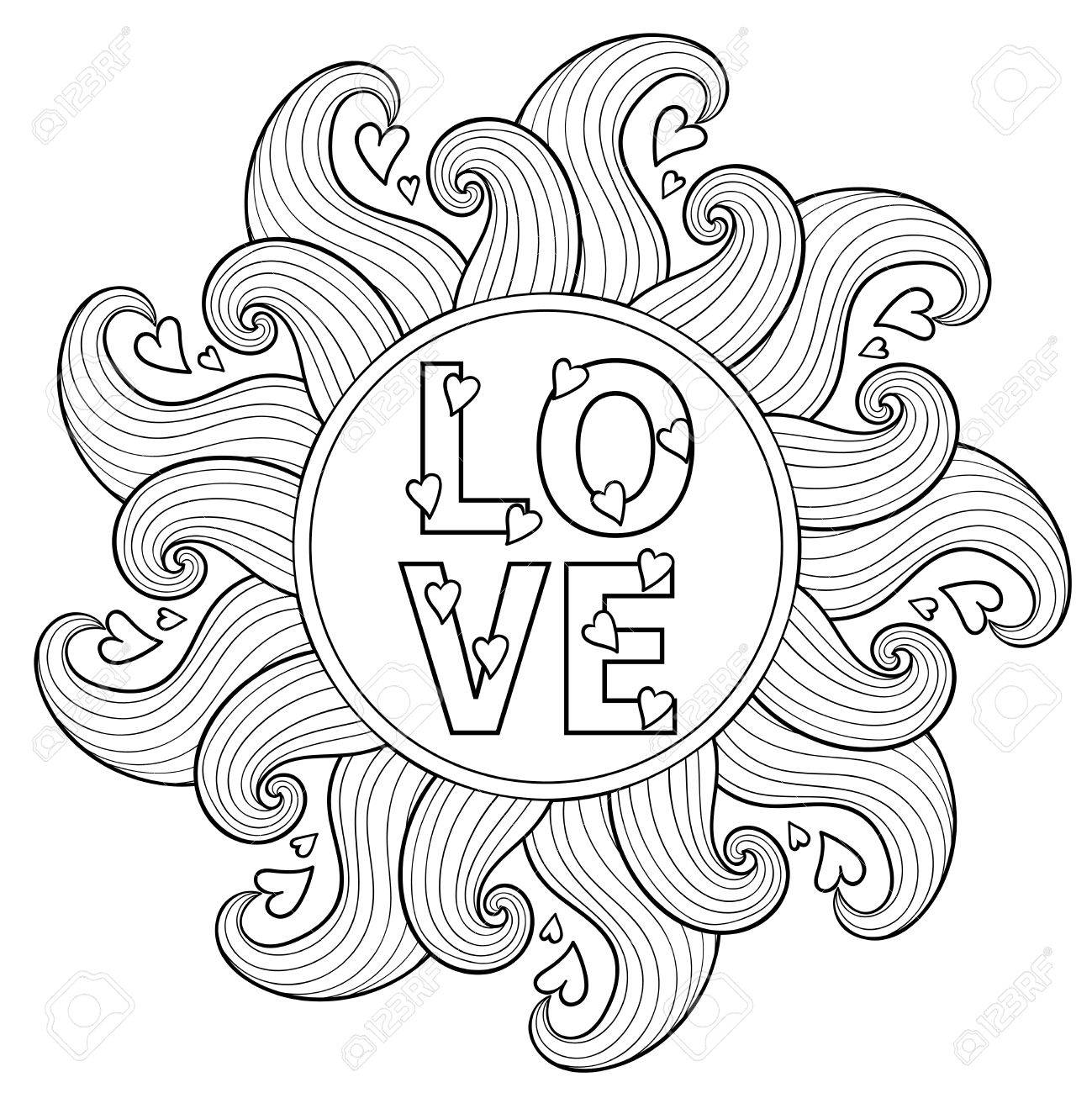 Hand drawn floral frame for adult coloring pages artistically ethnic ornamental patterned circle with romantic doodle elements of st valentine days zentangle vector illustration love tattoo t