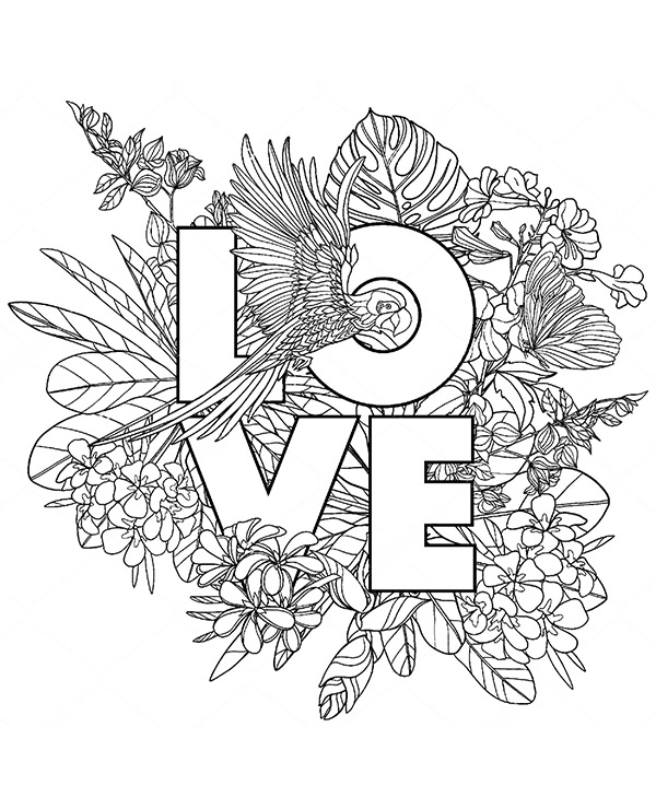 Love relaxing coloring sheet picture