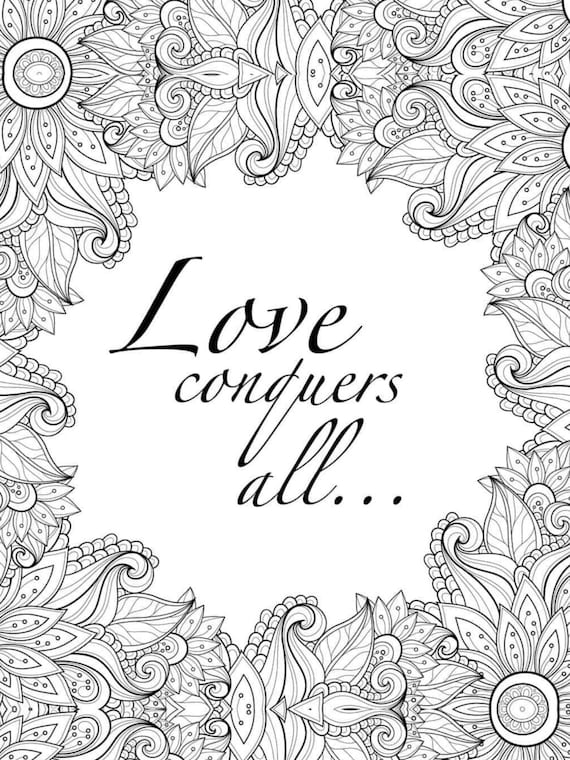 Love conquers all soulmate couple adult coloring book digital download