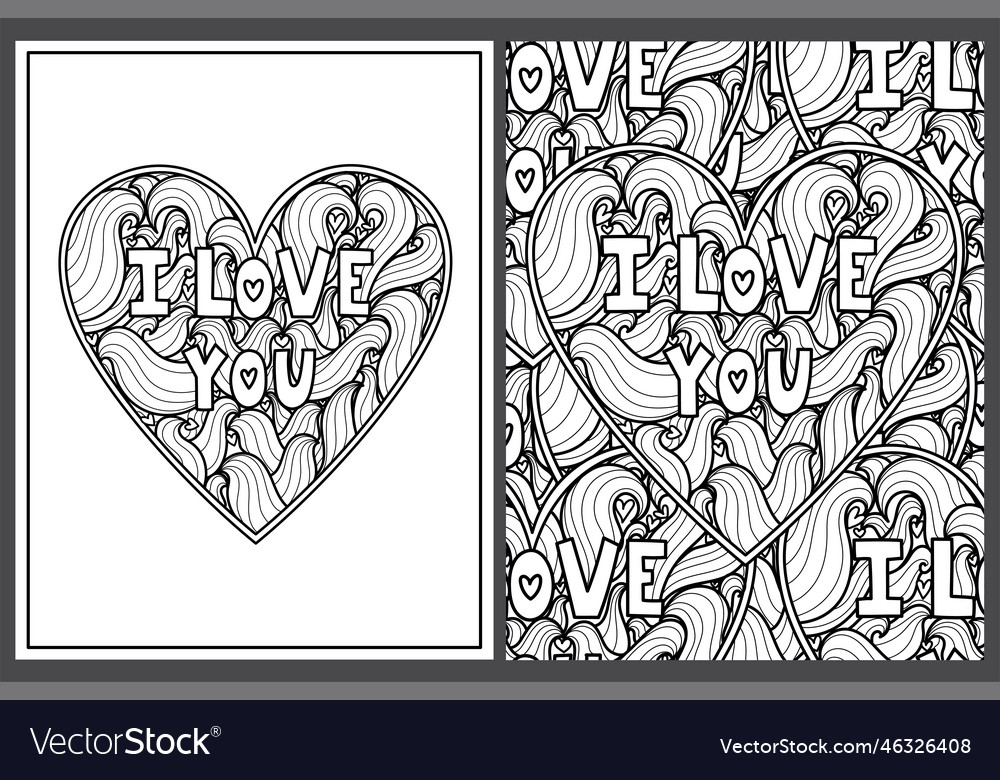 I love you doodle heart coloring pages set in us vector image