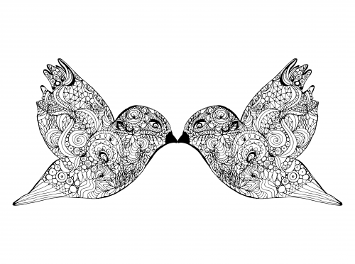 Birds in love coloring page