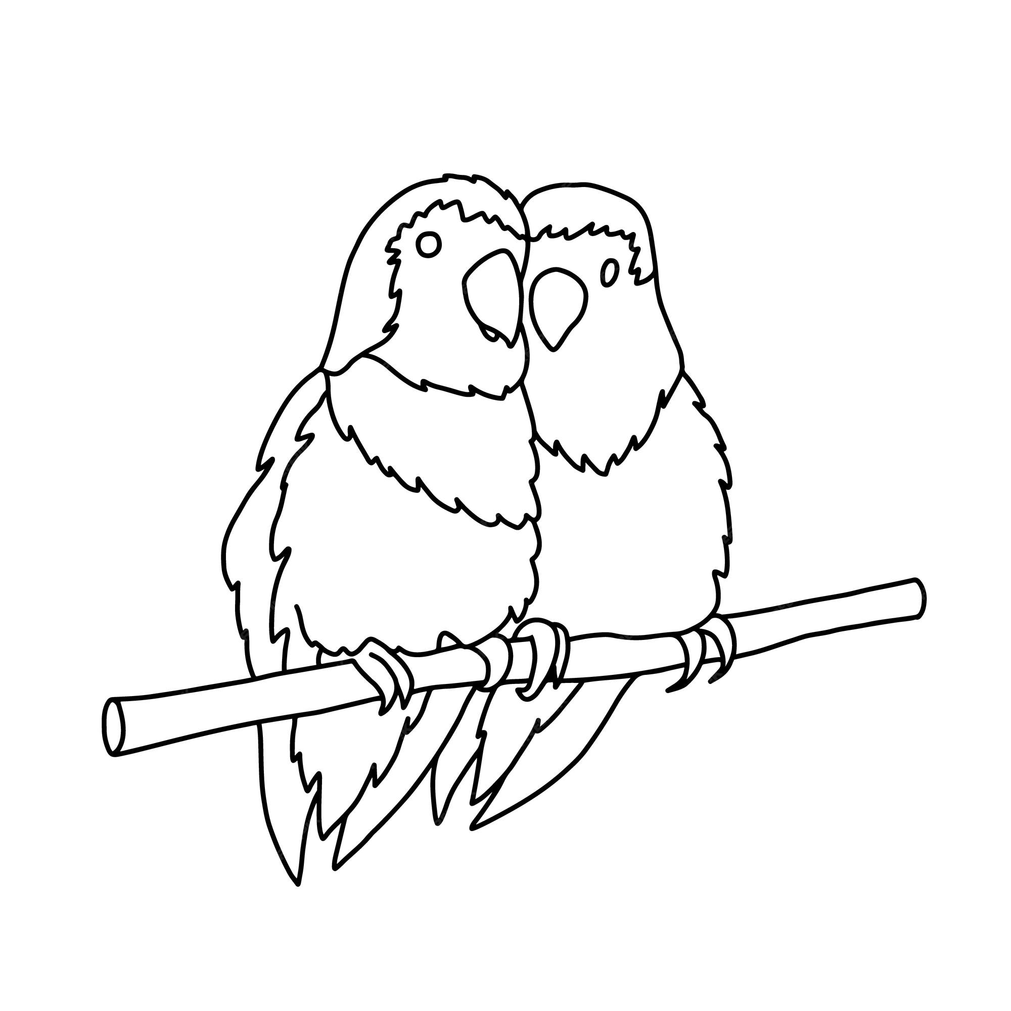 Premium vector illustration of two lovebirds on branch doodle of zen