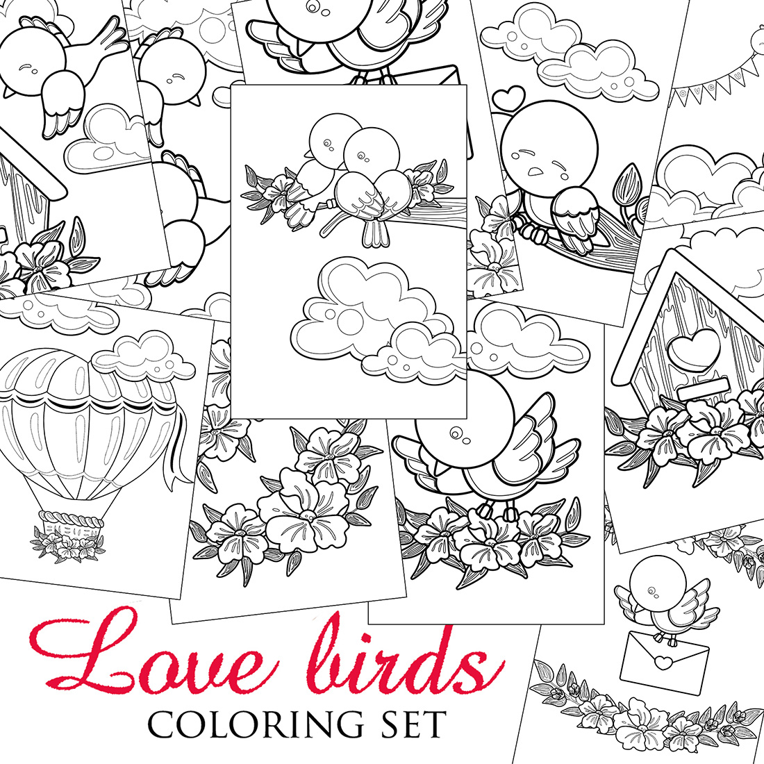 Love birds lovely coloring pages activity for kids and adult
