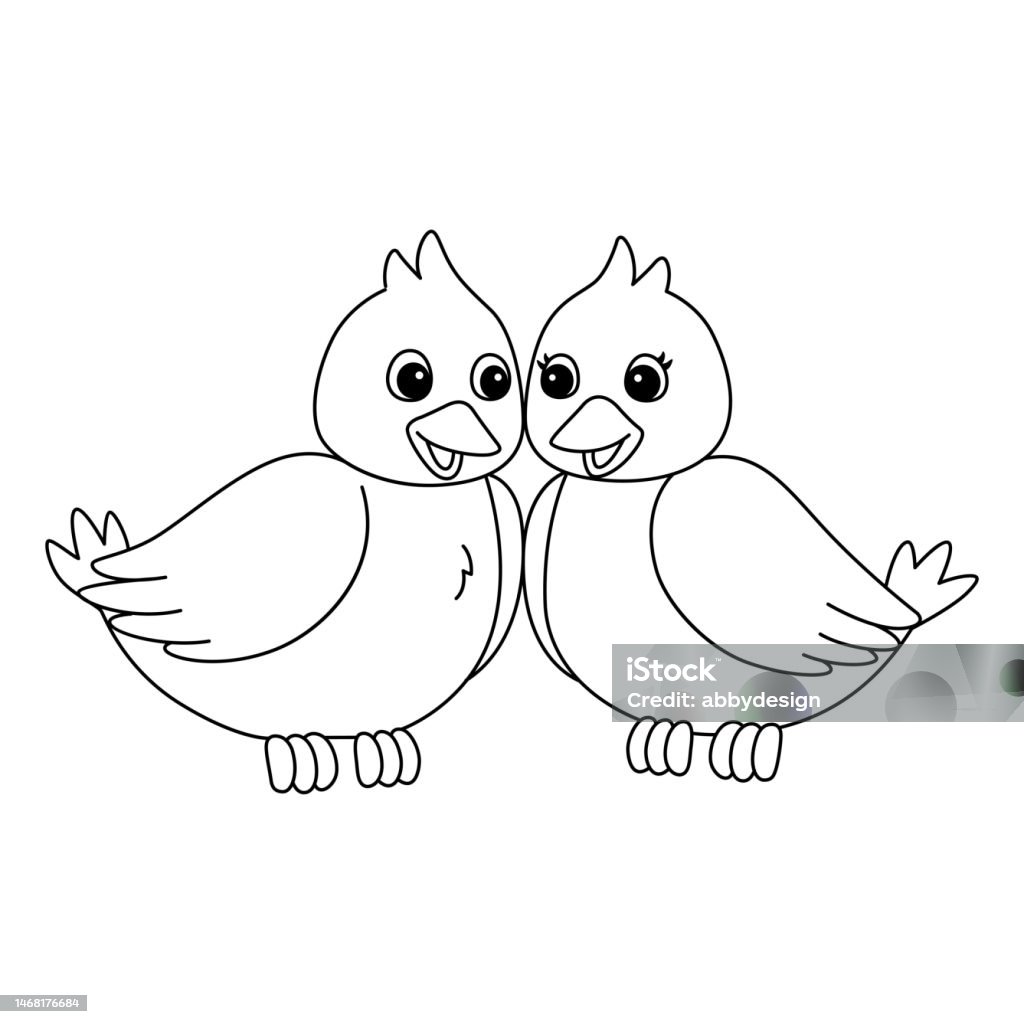 Love birds isolated coloring page for kids stock illustration