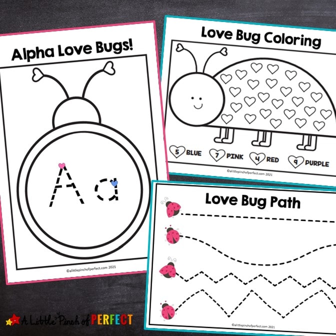 Love bug valentine worksheet activity pack
