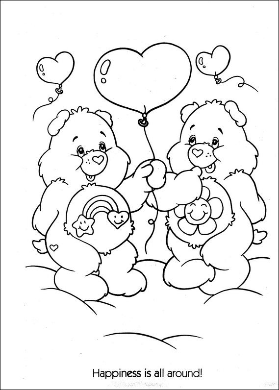 Care bears in love coloring page