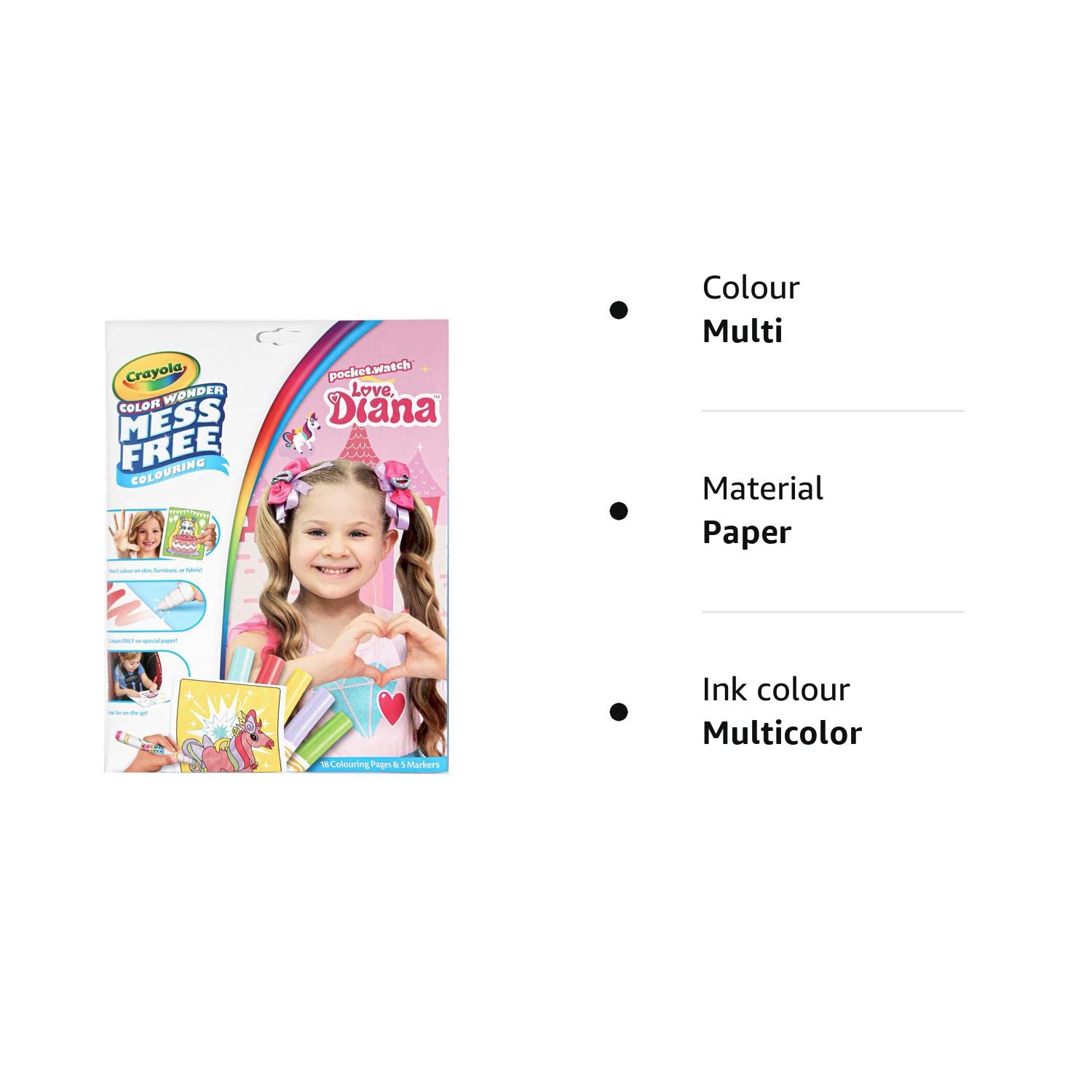 Crayola colour wonder love diana mess free colouring pages with markers included