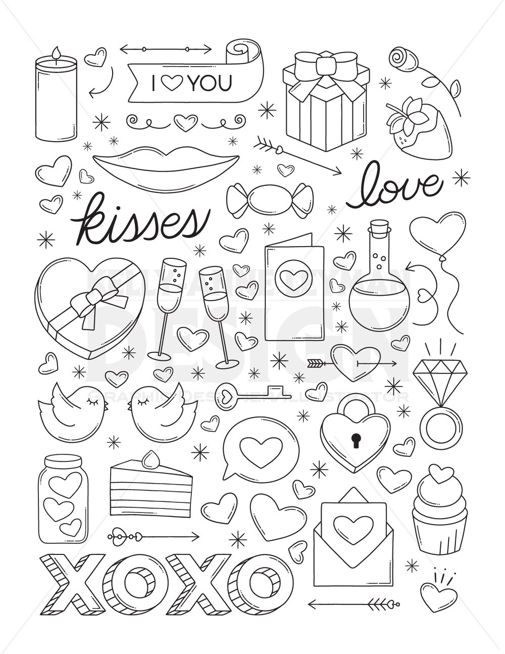 Printable coloring pages for adults retro coloring page love digital coloring pages vintage printable digital download instant download â kelly